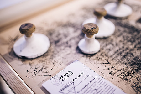Big wooden stamps on a dirty table thumbnail
