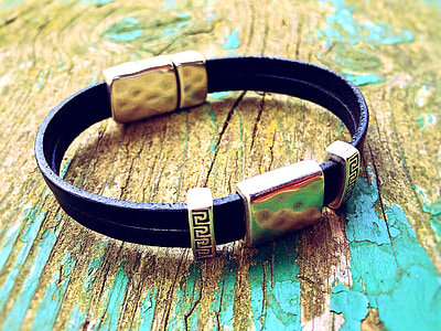 closeup photo of black and silver-colored bracelet thumbnail