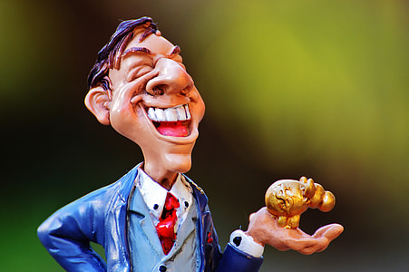laughing man holding gold figurine illustration thumbnail