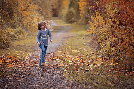 girl wandering between brown bushes thumbnail