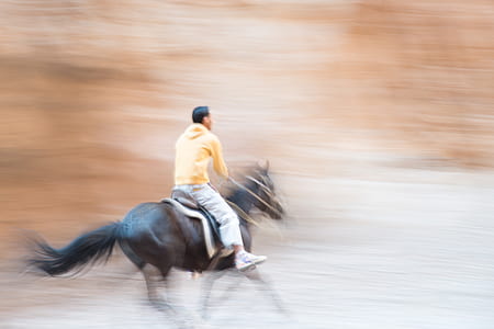 man riding on black horse thumbnail