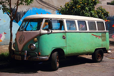photograph of vintage green Volkswagen van thumbnail