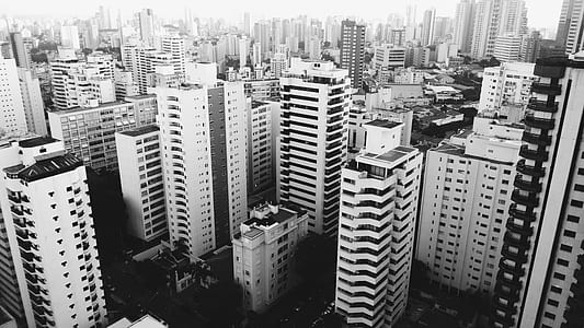 grayscale photography of high-rise buildings thumbnail