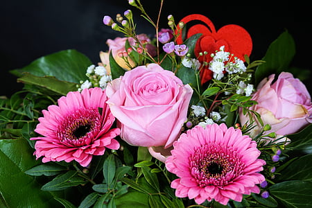 pink roses and gerbera daisy flowers thumbnail