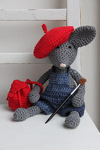 gray and red mouse amigurumi doll thumbnail