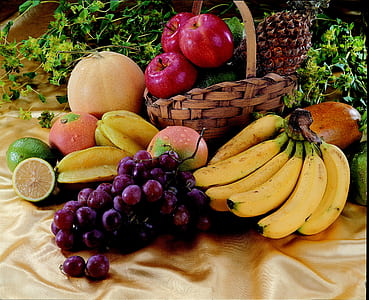 purple grape, yellow banana, and three red apples thumbnail