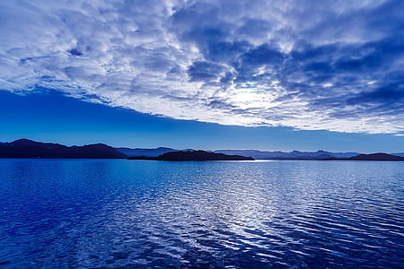 body of water under the cloudy sky during sunset thumbnail