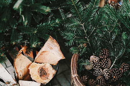 green and brown pine cone lot on brown basket thumbnail