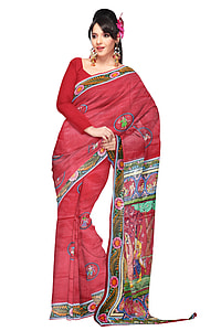 woman wearing red and green sari dress thumbnail