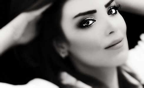 gray-scale photo of woman with false eyelashes thumbnail