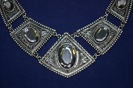 silver-colored necklace with clear gemstones thumbnail
