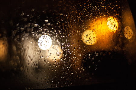 drops, raindrops, glass, bokeh, night, rain thumbnail
