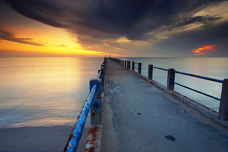 jetty, sea, dawn, landscape thumbnail