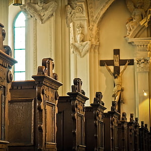 photo of church bench facing crucifix thumbnail