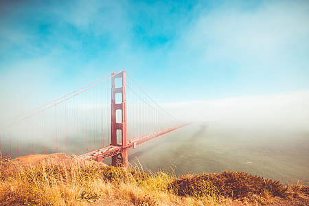 Colorful Golden Gate Bridge in Foggy But Sunny Weather thumbnail