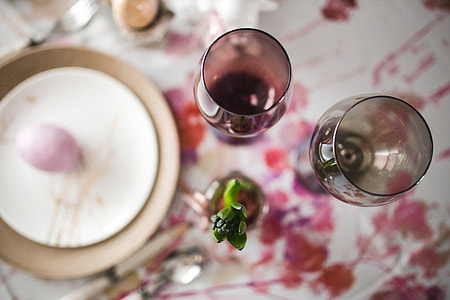 Easter table with cute pink decorations, flowers, catkins and eggs thumbnail