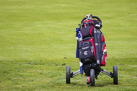 red golf bag on green field thumbnail