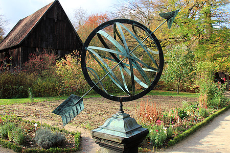 blue metal arrow decor near green leaf tree thumbnail