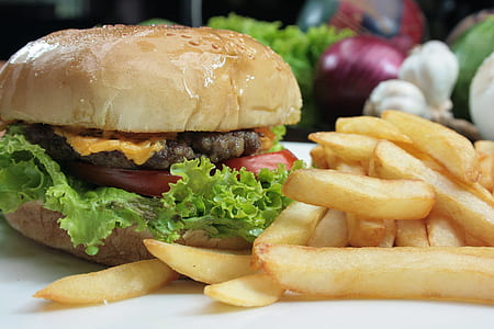 burger and fries close-up photo thumbnail