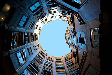 Wide-angle shot taken of Gaudi’s architectural masterpiece, Casa Mila. Image captured in Barcelona, Spain thumbnail