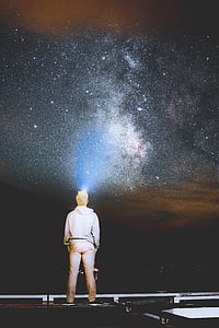 man looking up in milky way thumbnail