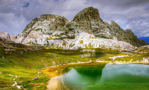 plateau in front of water body under cumulus clouds thumbnail
