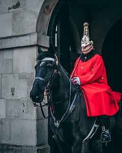 queen knight riding black horse near arch building at daytime thumbnail