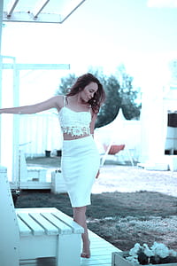 woman wearing white 2-piece spaghetti strap mini dress thumbnail