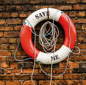 white and red Save Me-printed life buoy thumbnail