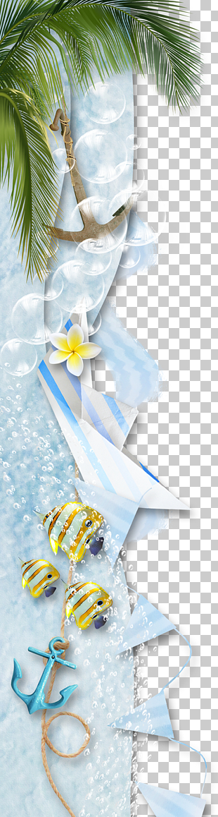 Scrapbooking , Coconut tree Barb rope, white and blue buntings digital wallpaer PNG clipart