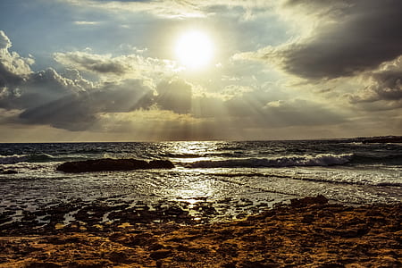 landscape shot of body of water under cloudy sky thumbnail
