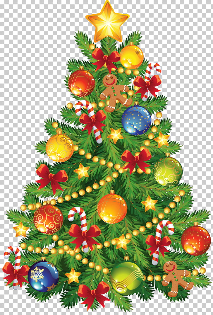 Christmas tree , Large Transparent Christmas Tree with Gingerbread Ornament , illustration of Christmas tree with ornaments PNG clipart