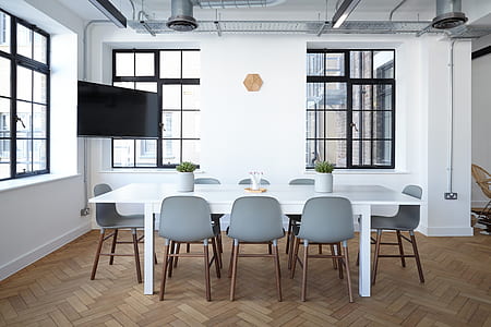 rectangular white and gray wooden 9-piece dining set thumbnail