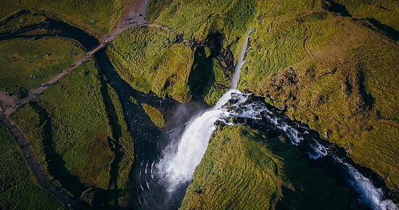 aerial photography of waterfalls thumbnail