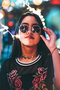 Woman in Black Crew-neck T-shirt and Hippie Sunglasses thumbnail