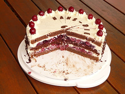 black forest 3-layer cake on white tray thumbnail