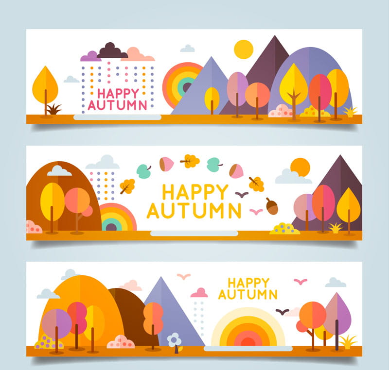 3 Cartoon Fall Landscape Banner Vector Ai File Free Graphics