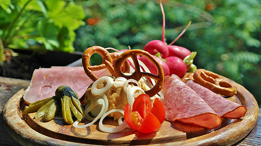 sliced vegetables with ham and fruits thumbnail