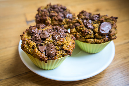 Homemade muffins with huge chunks of chocolate thumbnail