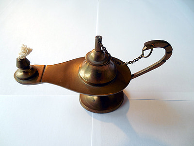 brass-colored oil wick lamp thumbnail