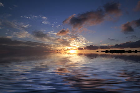 Sea Near Island during Sunset thumbnail