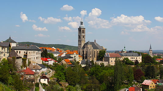 village with trees under blue and white sky thumbnail