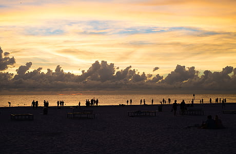 people gathering near beach under golden hour thumbnail
