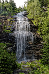 photo of waterfall near green trees during daytime thumbnail