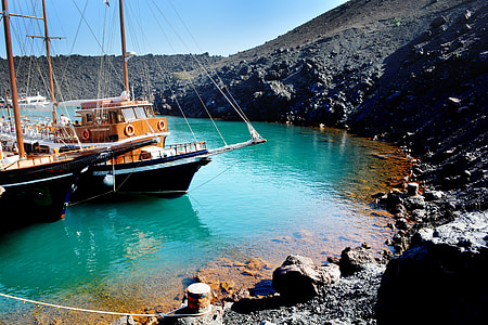 Ships in the Harbor in Santorini, Greece thumbnail