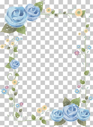 Flower Blue rose Frames , Chinese border, blue and green flowers frame illustration PNG clipart
