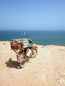 brown and white motorcycle parked near beach during daytime thumbnail