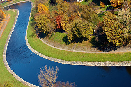 The Ostravice River overhead view in Ostrava, Czech Republic thumbnail