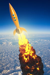 orange space shuttle above cloudy sky thumbnail
