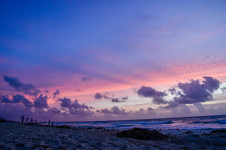 group of people standing on shore during golden hour thumbnail